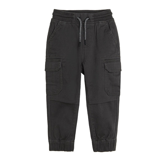 Boys Fabric Pants Jogger Dark Gray Pockets