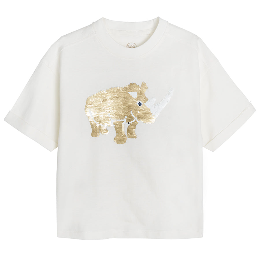 Boy's T Shirt Ecru Double Sided Sequins