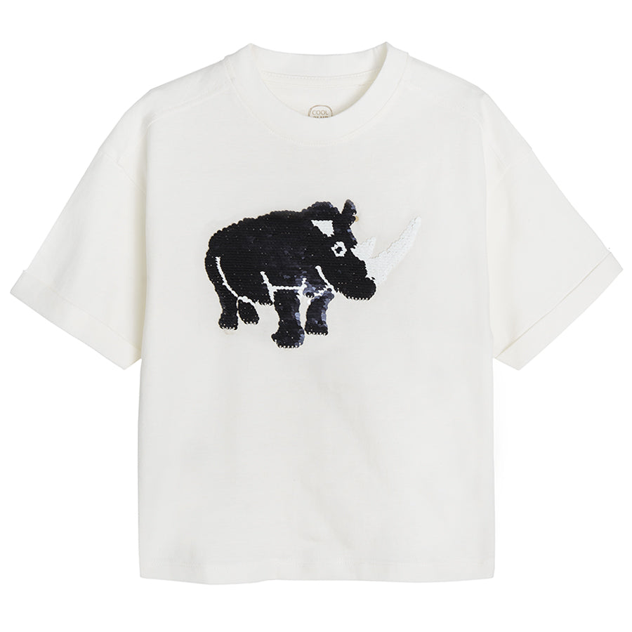 Boy's T Shirt Ecru Double Sided Sequins