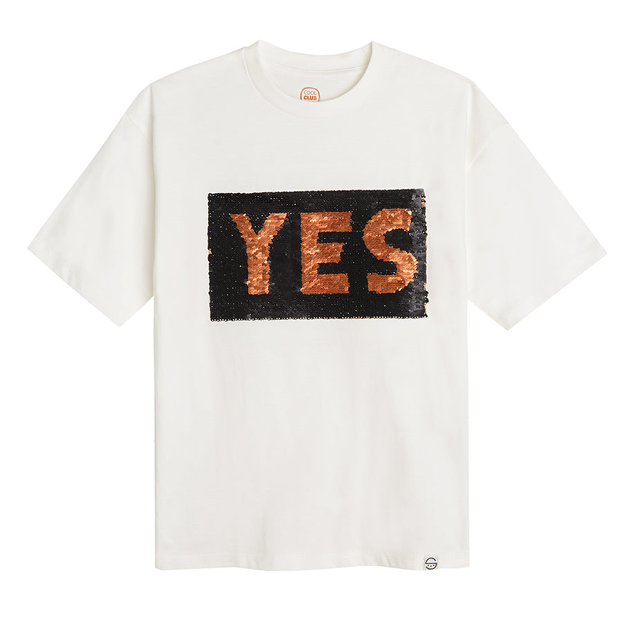 Boy's T-shirt, Ecru Double-Sided Sequins