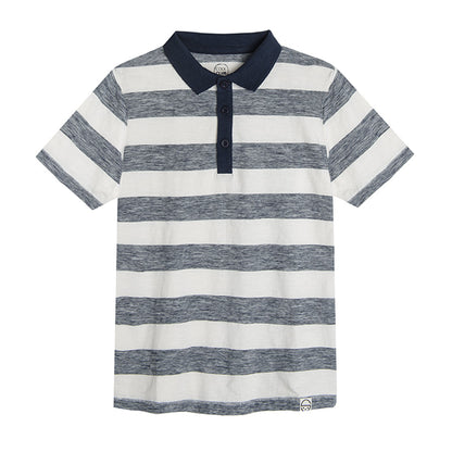 Boy's Short Sleeve Polo Shirt White And Navy Blue