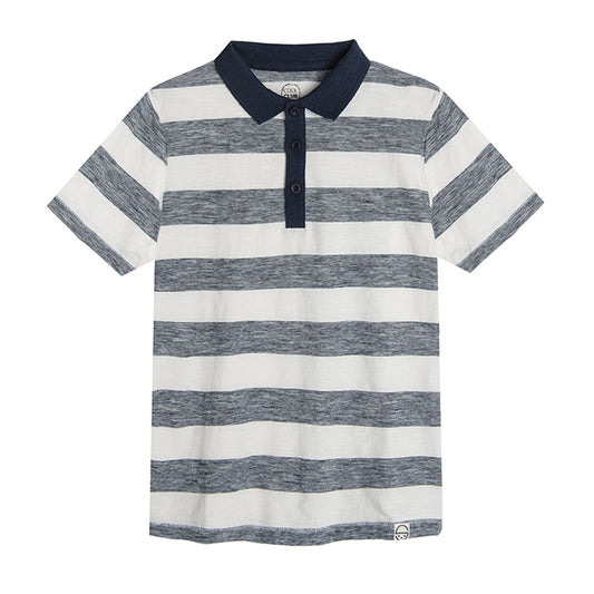 Boy's Short Sleeve Polo Shirt White And Navy Blue