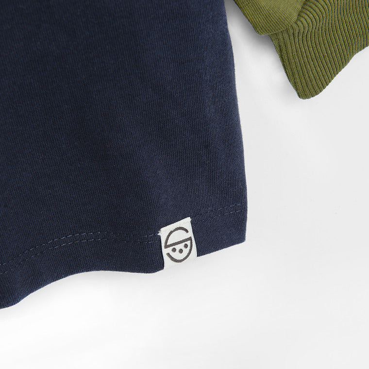 Boy's Long-Sleeved Polo Shirt Green and Navy Blue