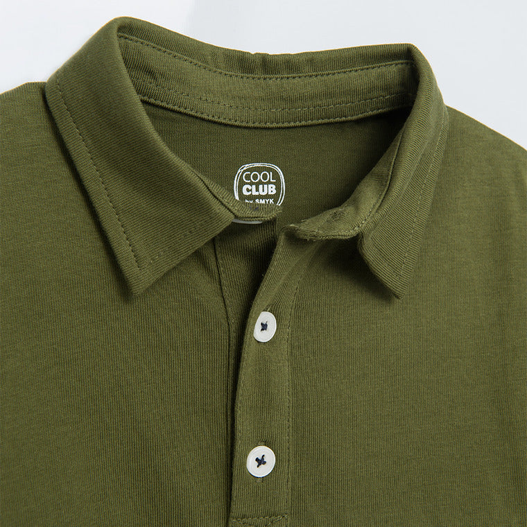 Boy's Long-Sleeved Polo Shirt Green and Navy Blue