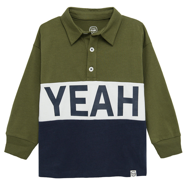 Boy's Long-Sleeved Polo Shirt Green and Navy Blue