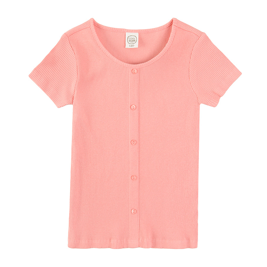 Girl's Short Sleeved Blouse Coral Ribbed