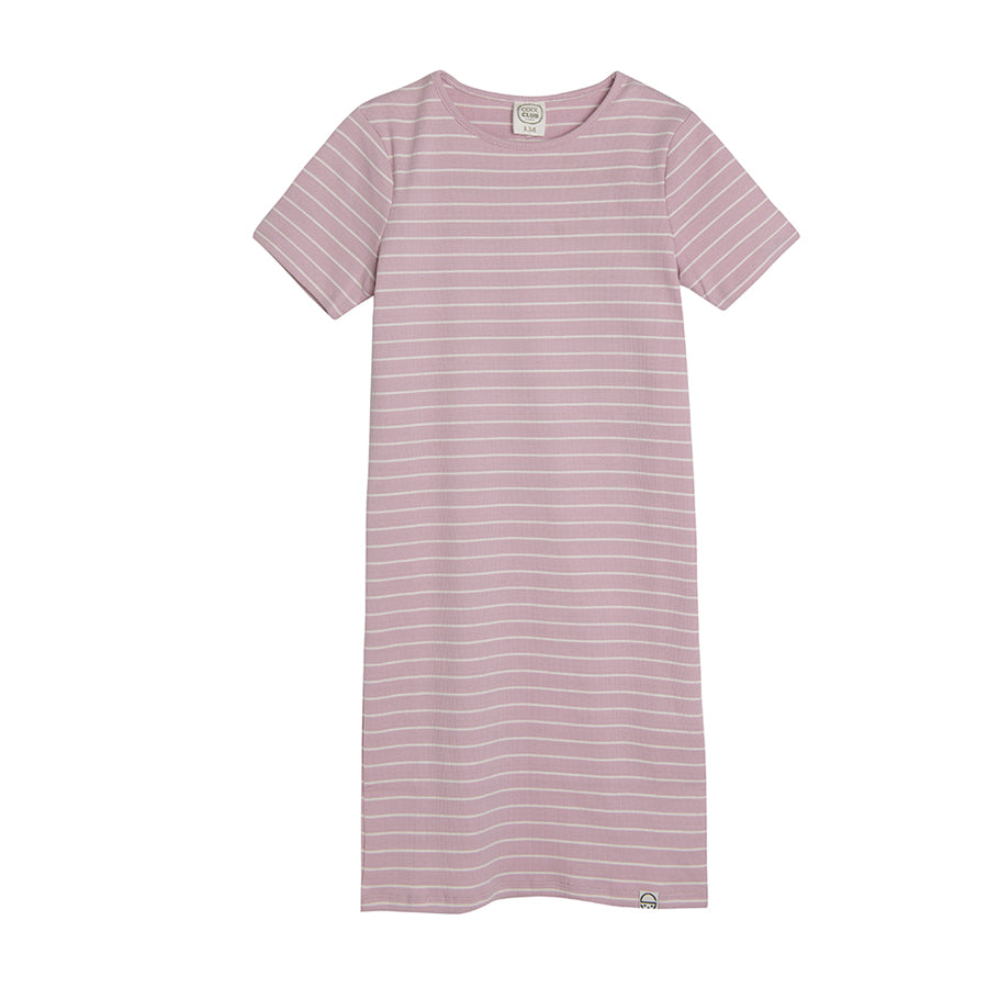 Girl's Dress with Short Sleeves Striped Light Purple