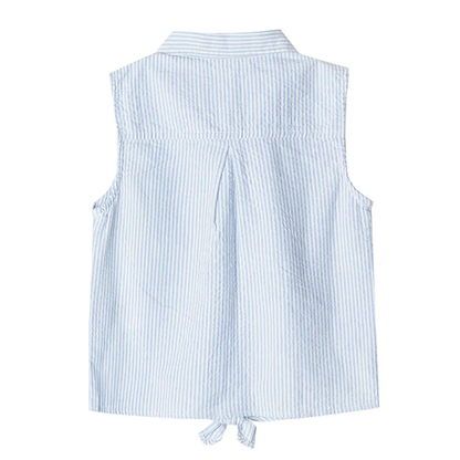 Girl's Sleeveless Blouse White And Blue