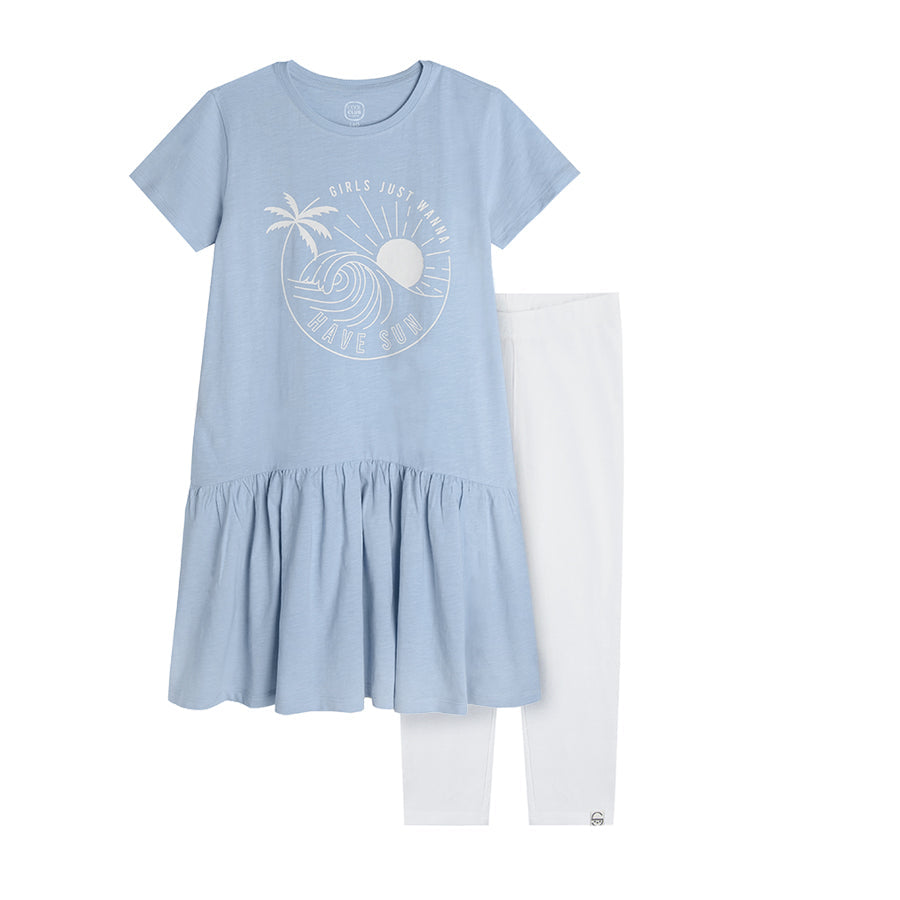 Girl's Set Dress With Short Sleeves Leggings Mix