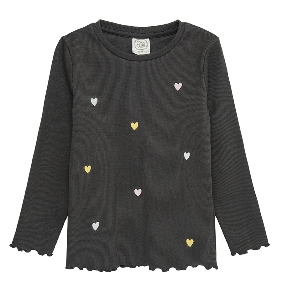 Girl's Blouse with Long Sleeves Graphite Ribbed