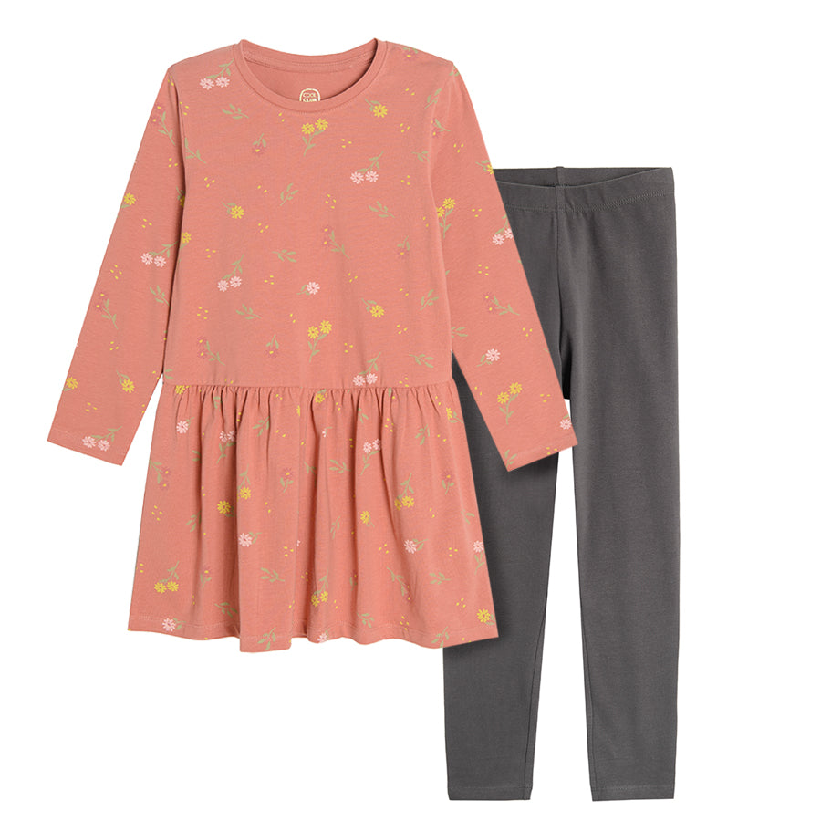 Girl's Set Dress With Long Sleeves Leggings Mix
