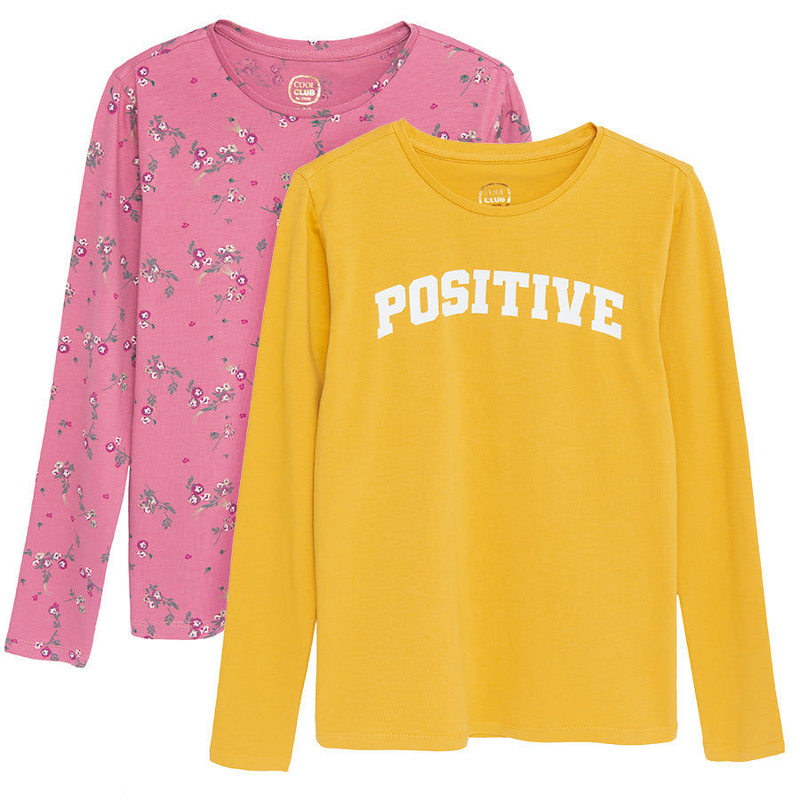 Girl's Long-sleeved Shirt Yellow Pink Set 2 Pack