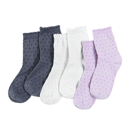 Girl's Socks Ecru Purple Graphite Set 3 Pcs