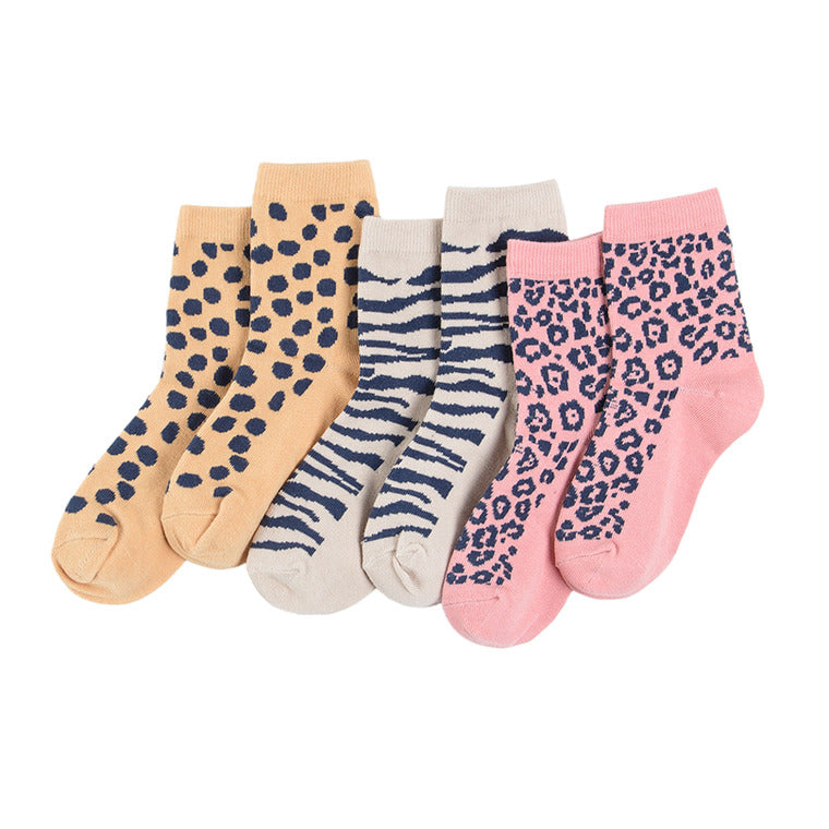 Girl's Socks Beige Pink Orange Set 3 Pcs