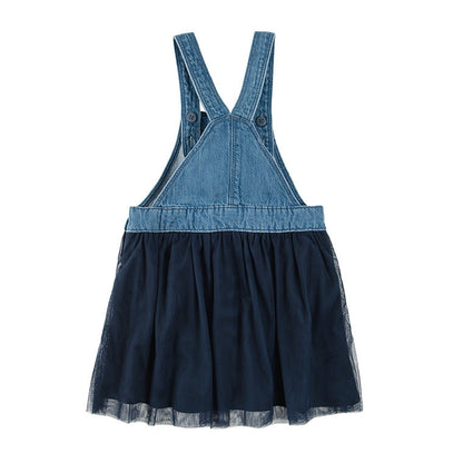 Girl's Denim Dangri Skirt Denim Tulle