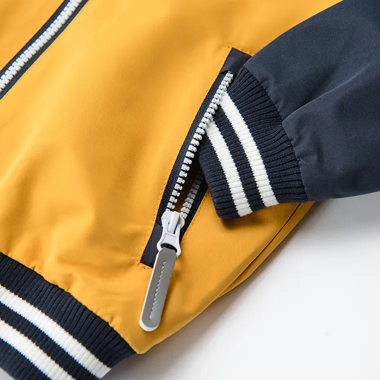 Boy's Hooded Jacket Navy Blue And Yellow