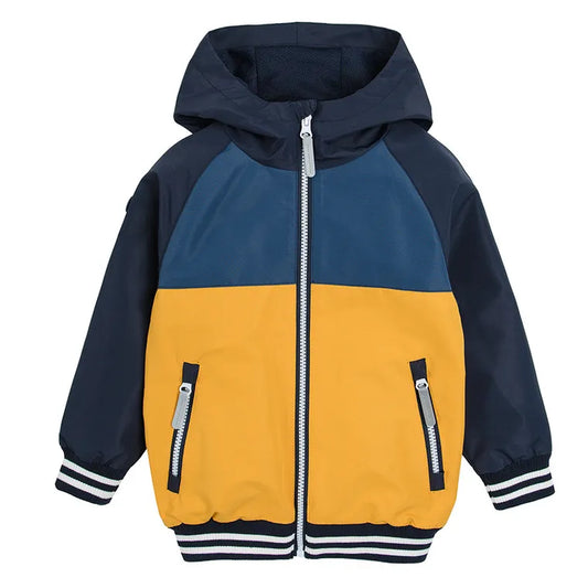 Boy's Hooded Jacket Navy Blue And Yellow