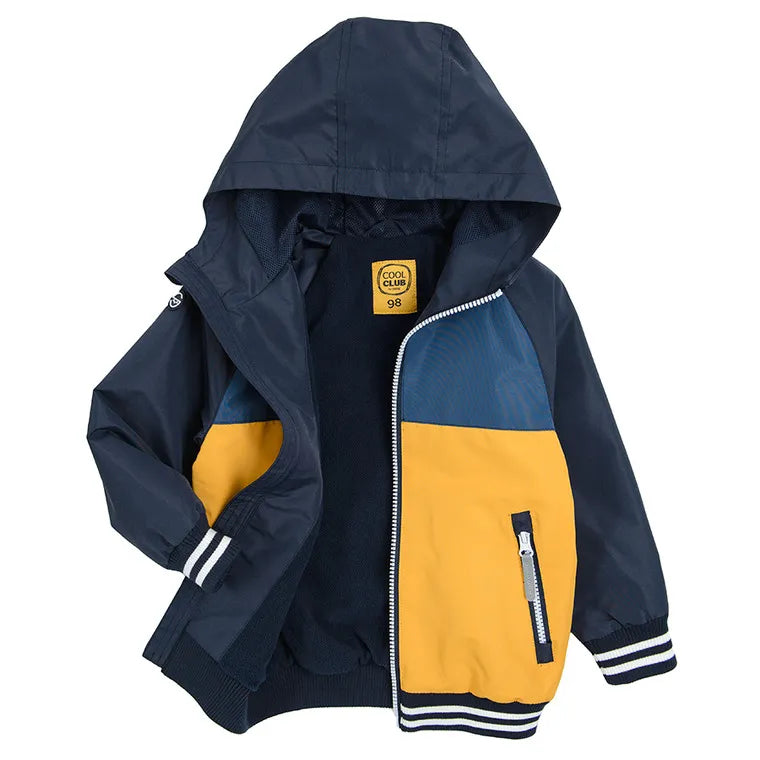 Boy's Hooded Jacket Navy Blue And Yellow