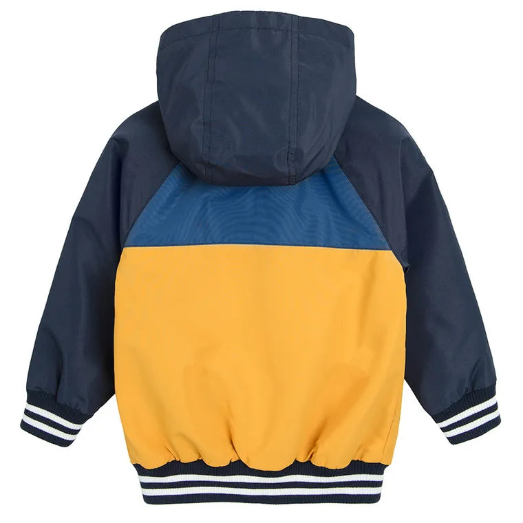 Boy's Hooded Jacket Navy Blue And Yellow