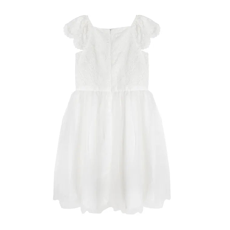 Girl's Dress With Short Sleeves, Tulle, White