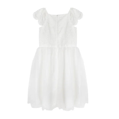 Girl's Dress With Short Sleeves, Tulle, White