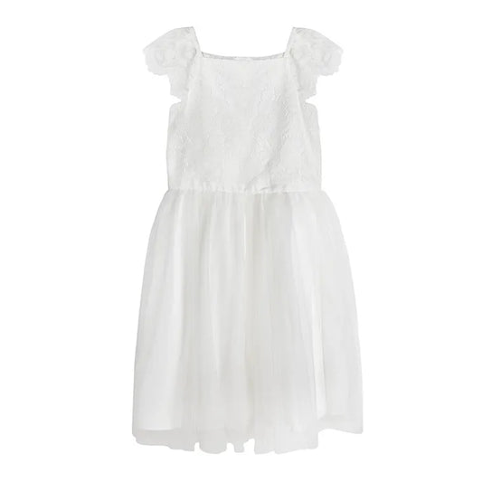 Girl's Dress With Short Sleeves, Tulle, White