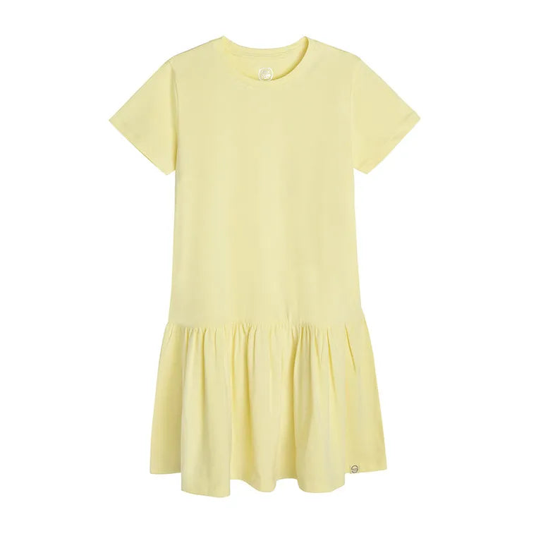 Girl's Dress With Short Sleeves Yellow