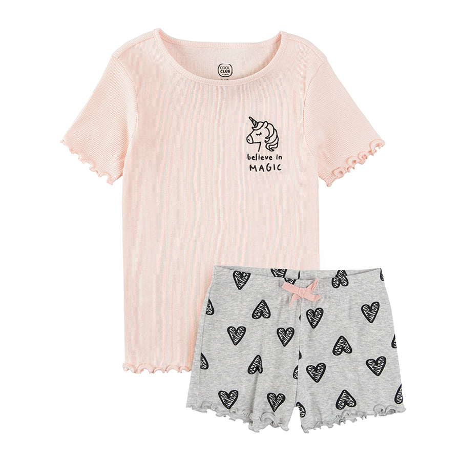 Girl's Set Short Sleeve T Shirt Shorts Peach