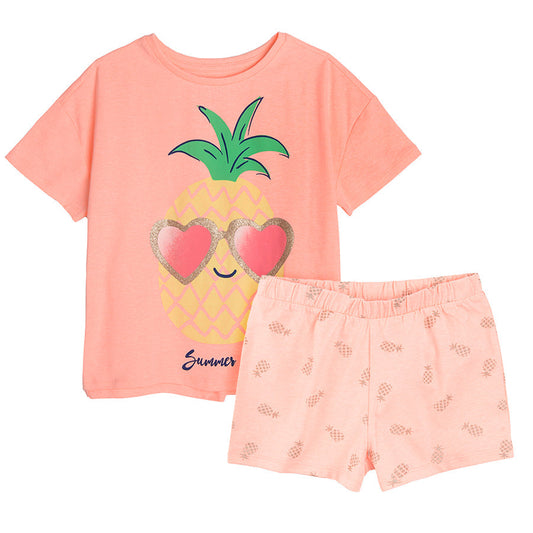 Girl's Set Short Sleeve T Shirt Shorts Peach