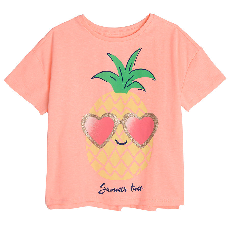 Girl's Set Short Sleeve T Shirt Shorts Peach