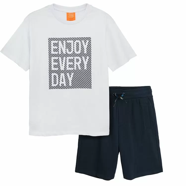 Boy's Set T Shirt Shorts White & Black