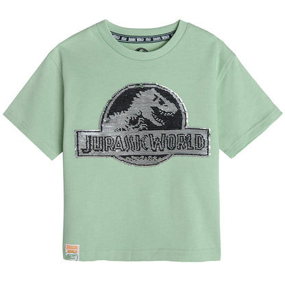 Boy's T Shirt Light Green Reversible Sequins Jurassic World