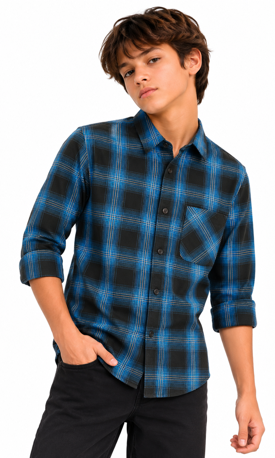 Boys Long Sleeves Checkered Shirt - Royal Blue