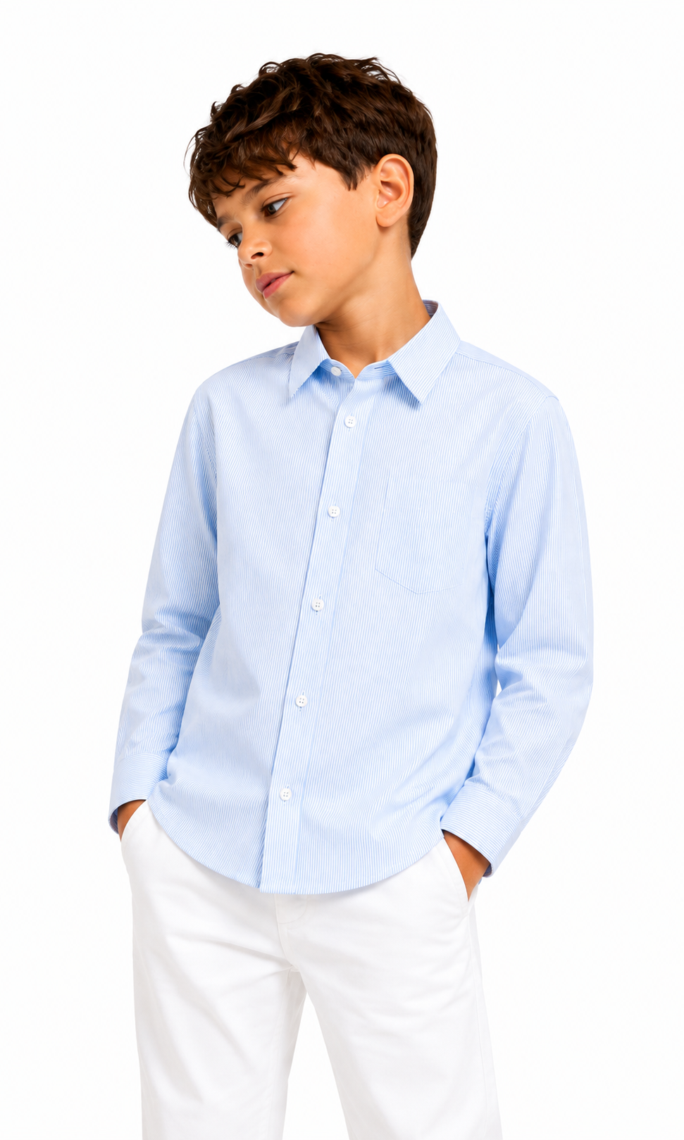 Boys Cotton Stripe Shirt - Sky Blue