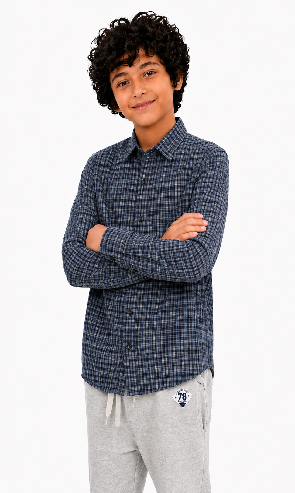 Boys Cotton Checkered Shirt - Black